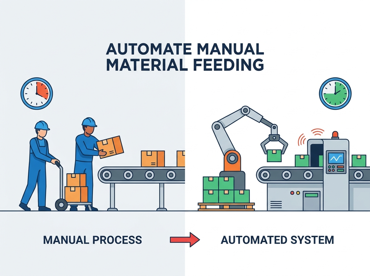 Automated material feeding system replacing manual labor on a production line